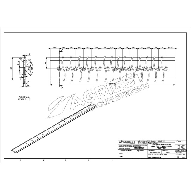 Contre Lame 150X16 LG 2500 400HB 15 TRS pour VIS TFØ14 EA 170 référence fournisseur 455659